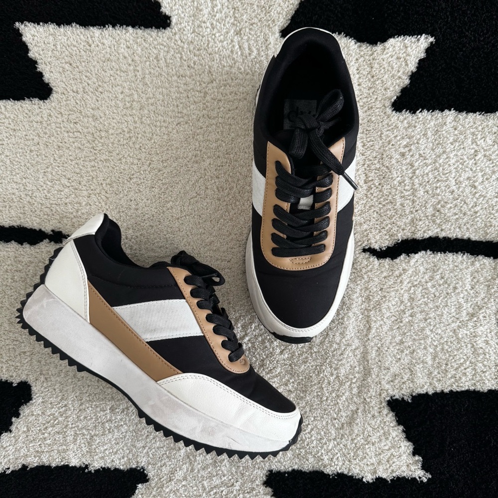 Black and White Sneakers with Tan Accents